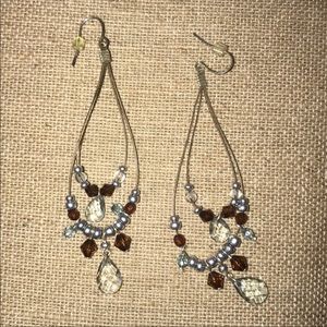 Brown and Aqua Crystal Layered 3” Earring